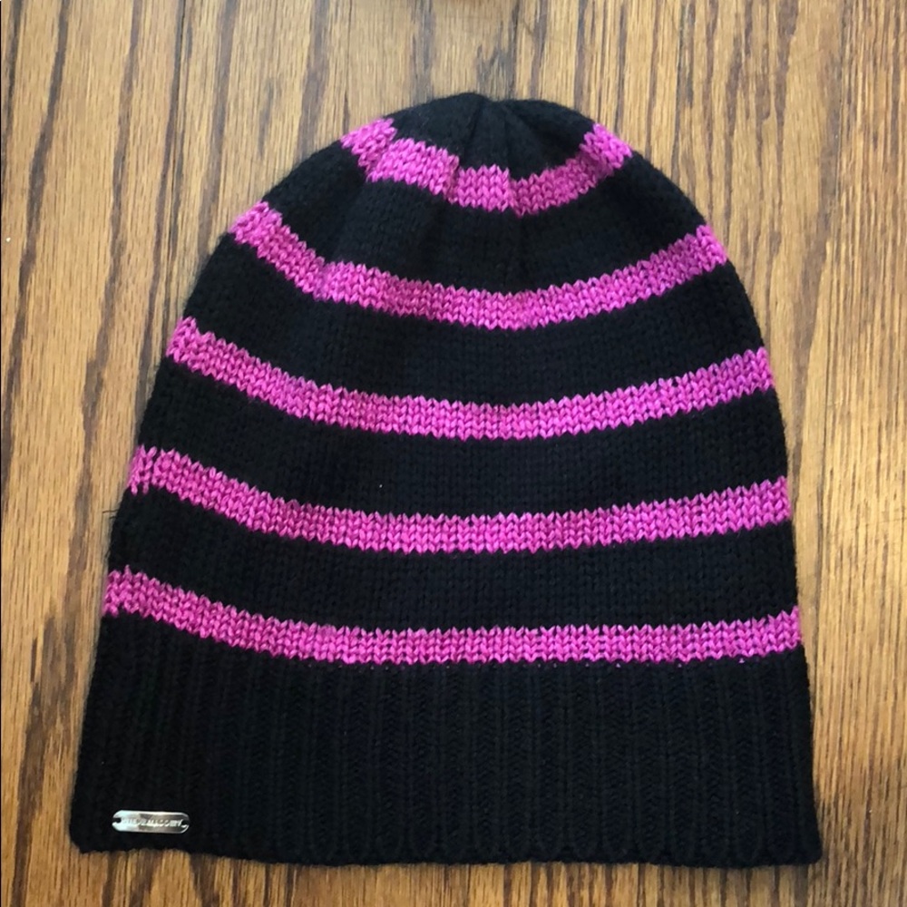 Black and pink stripped beanie from Steve Madden